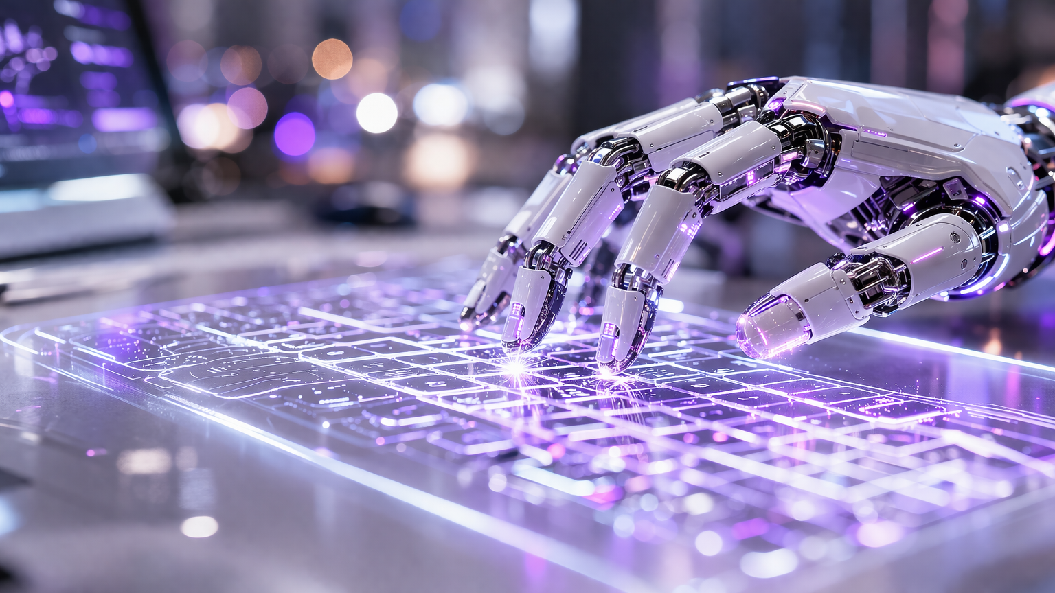 mano tecnologica futurista usando un teclado