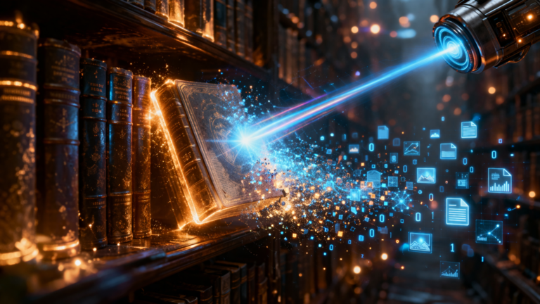 robot buscando libros en una libreria