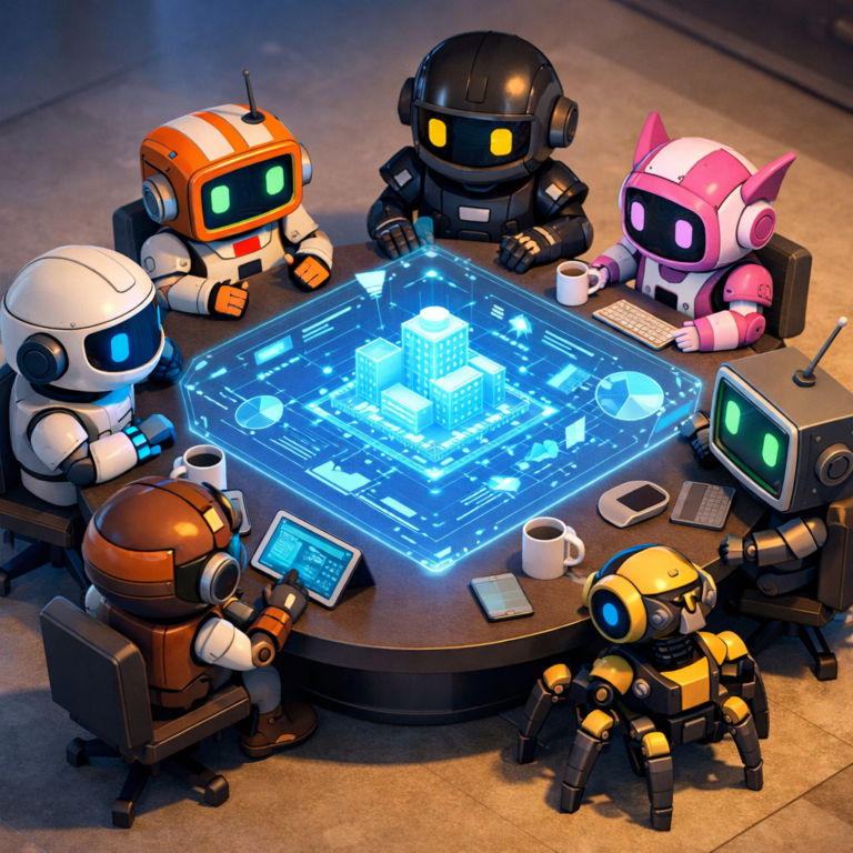 robots en una mesa